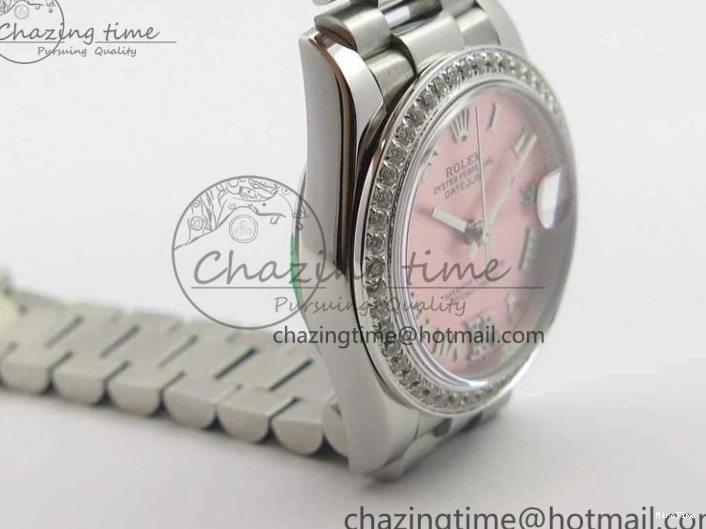 MiroTime 0402 Datejust 31mm 278275 SS Crystal Bezel BP Maker Best Edition Pink Roman Dial Crystal @6 on SS President Bracelet Contemporary 3082